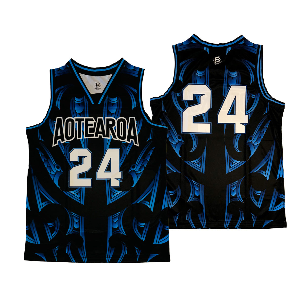 Aotearoa 2024 Sublimated Basketball Singlet Black / Blue