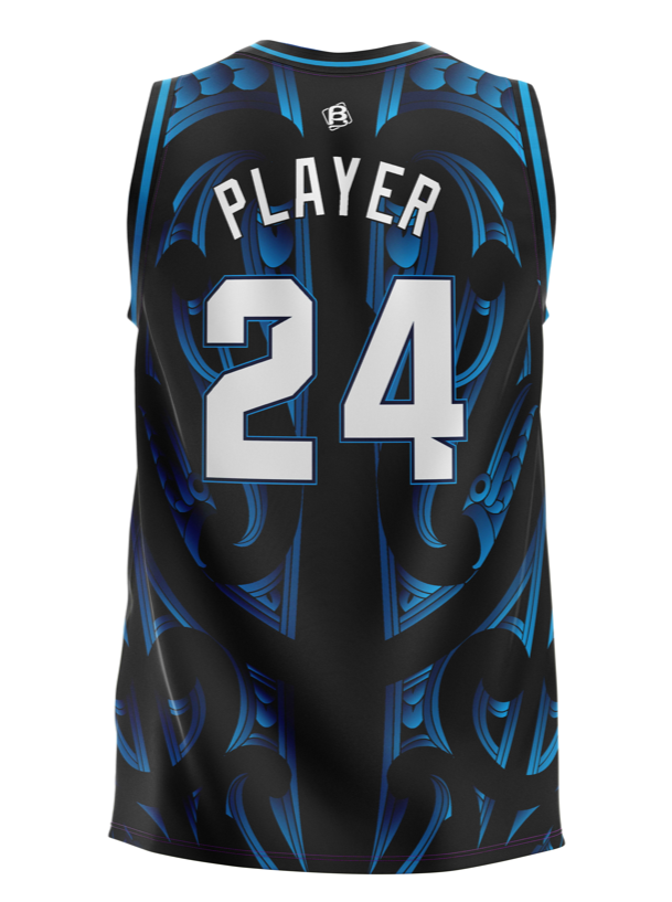 Custom Name and Number Aotearoa 2024 Sublimated Basketball Singlet Black / Blue