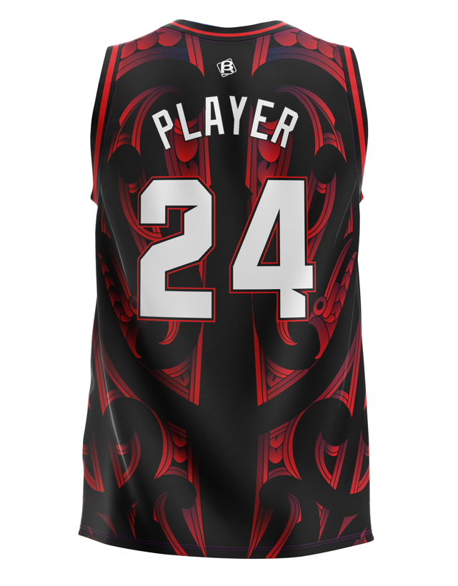 Custom Name and Number Aotearoa 2024 Sublimated Basketball Singlet Black / Red