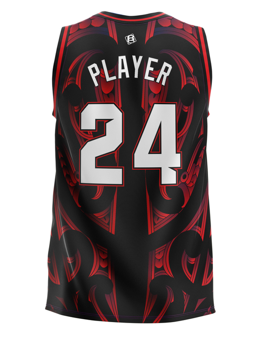 Custom Name and Number Aotearoa 2024 Sublimated Basketball Singlet Black / Red