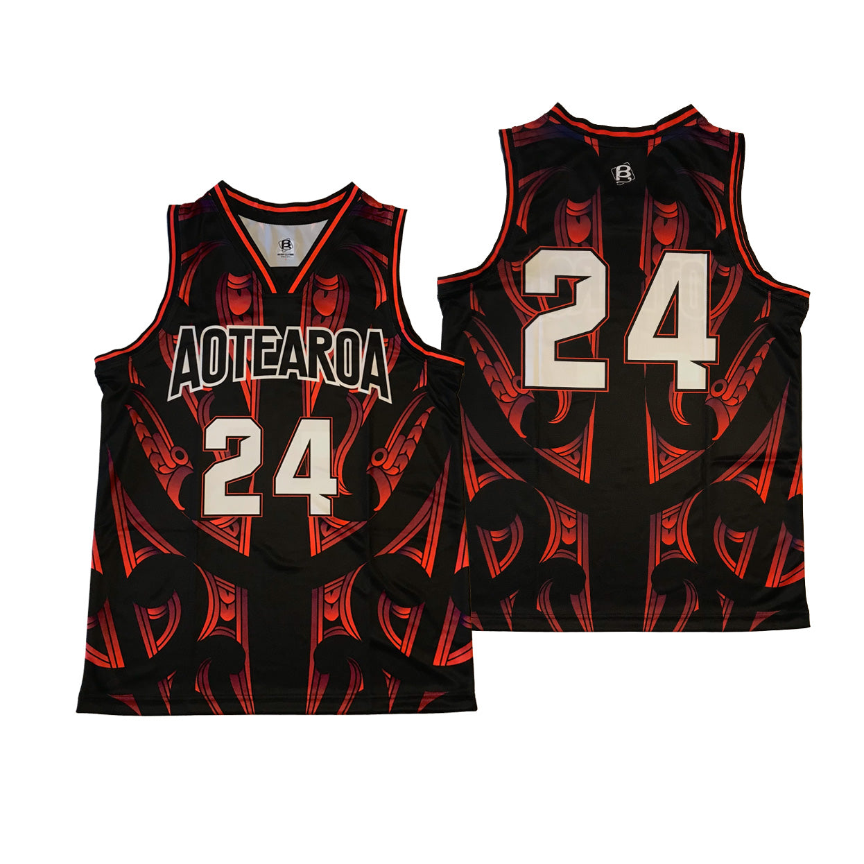 Aotearoa 2024 Sublimated Basketball Singlet Black / Red